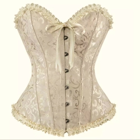 Lace Corset | Boned Zip-Up + Lace-Up | Plus Size Ivory - Picture 1 of 9